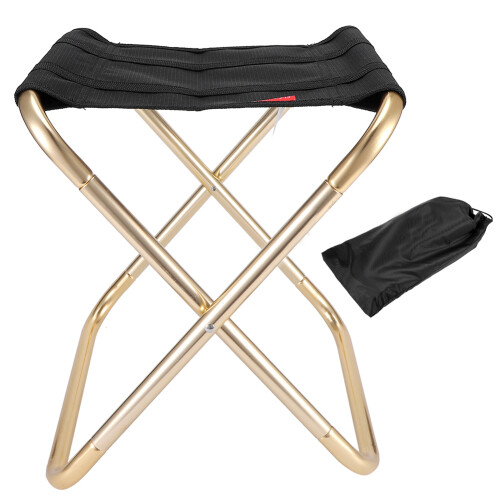 Aluminum Alloy Foldable Camp Stool 31cm Black Fabric Gold Frame 1