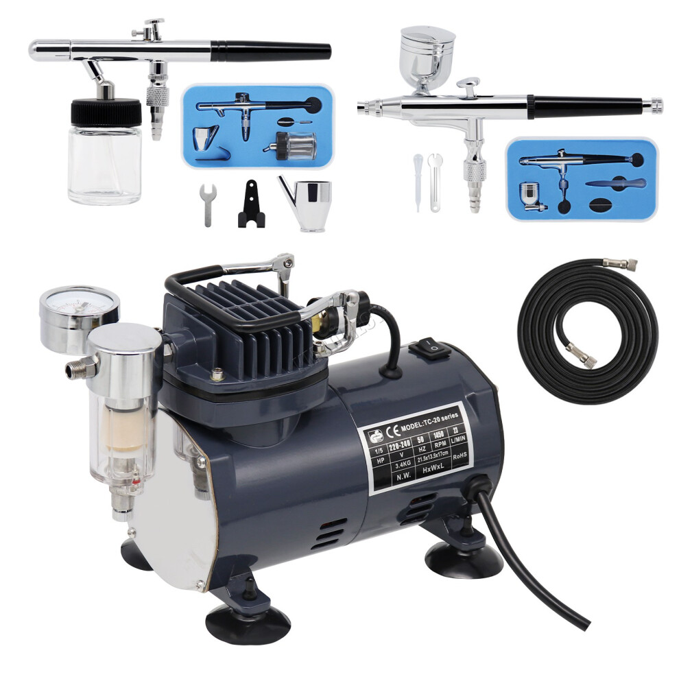 Switzer As18 Airbrush Compressor Dual Action Kit With 2 Airbrushes Bd-132/Bd-128P, 15-30 Psi, Ce/Rosh/Gs, A080-069