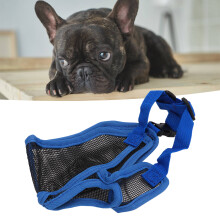 Kurzmaul-Hundemaulkorb, verstellbar, atmungsaktiv, verhindert Beißen und Kauen, Mesh-Maulkorb für Bulldogge, Shar Pei, Chihuahua, Blau, S b