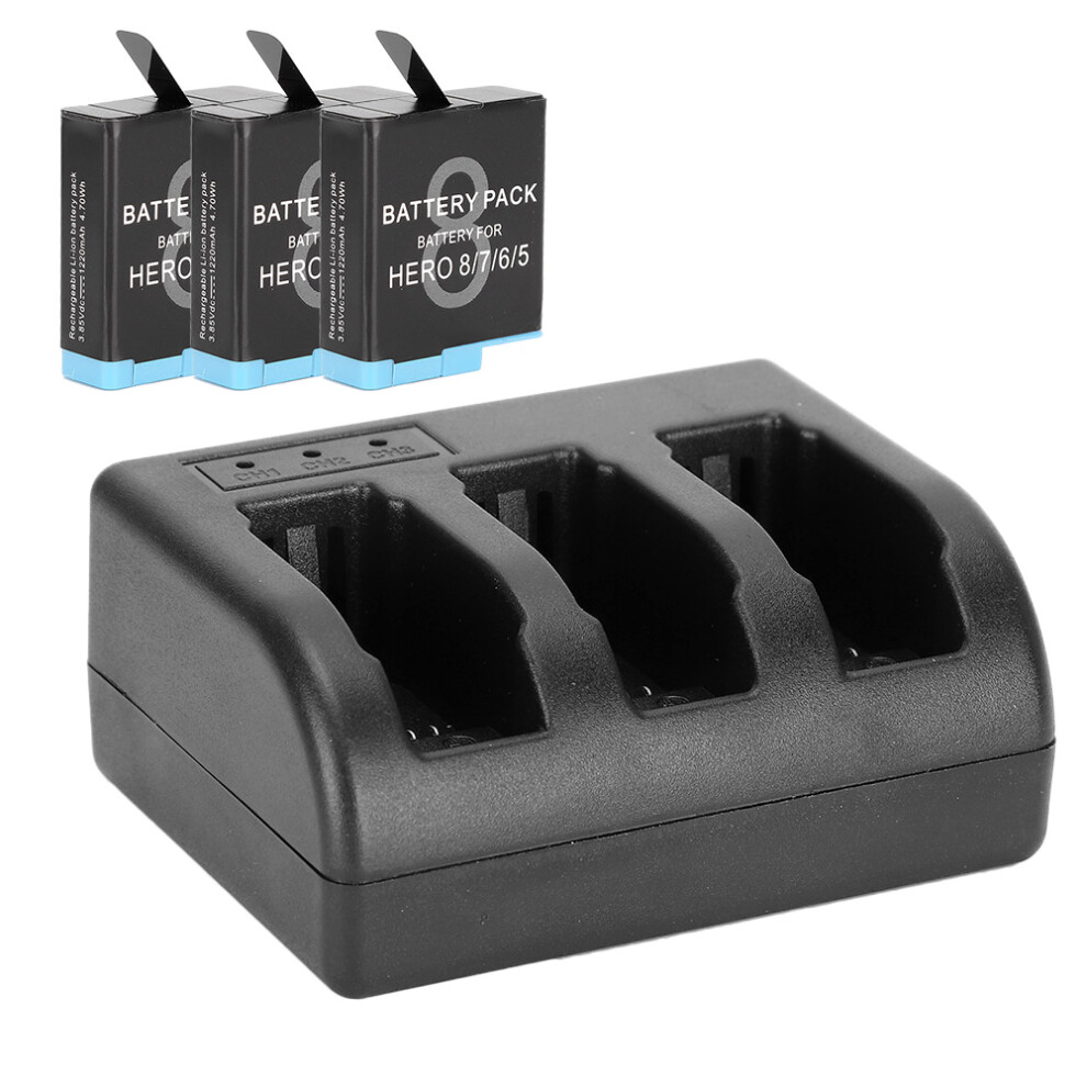 Ahdbt-801 3-Channel Charger & 1220Mah Battery For Gopro 8/7/6/5 Black 9481340885433