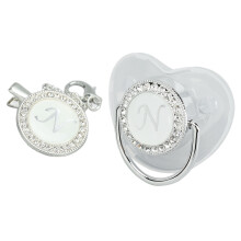 Silicone Baby Schnuller Silver A-Z Buchstaben Sicher BPA-frei Einteilig nahtloser Schnuller mit Deckel für Säuglinge 6–18 Monate N