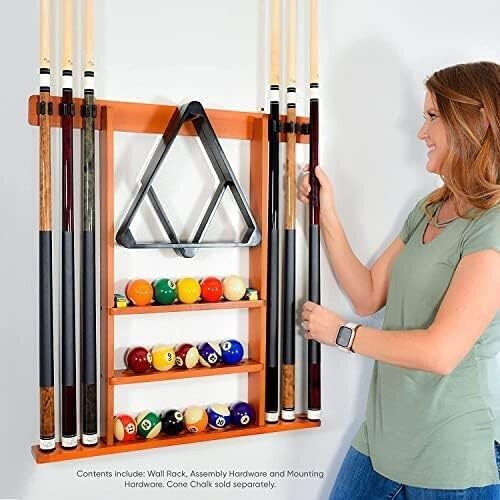 Queue Display Rack Wall-Mounted Pool Table Accessory 8-Hole Corner Stand Wooden Portable Cue Holder Storage 1