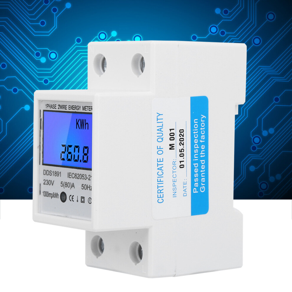 Single Phase Din Rail Energy Meter 2P 99999.1Kwh Large Screen 4131340898456