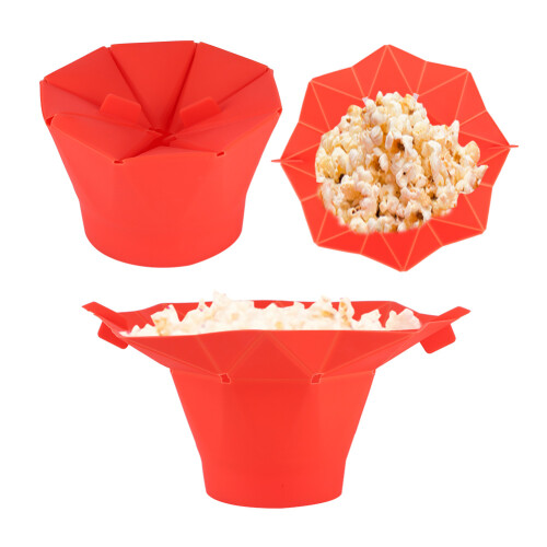 Red Silicone Folding Microwave Popcorn Bowl 30cm Kitchen Tool