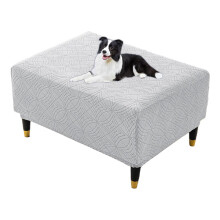 Ottoman Cover Rectangular Stretchable Footstool Protector with Elastic Base for Living Room Storage Light Grey Small
