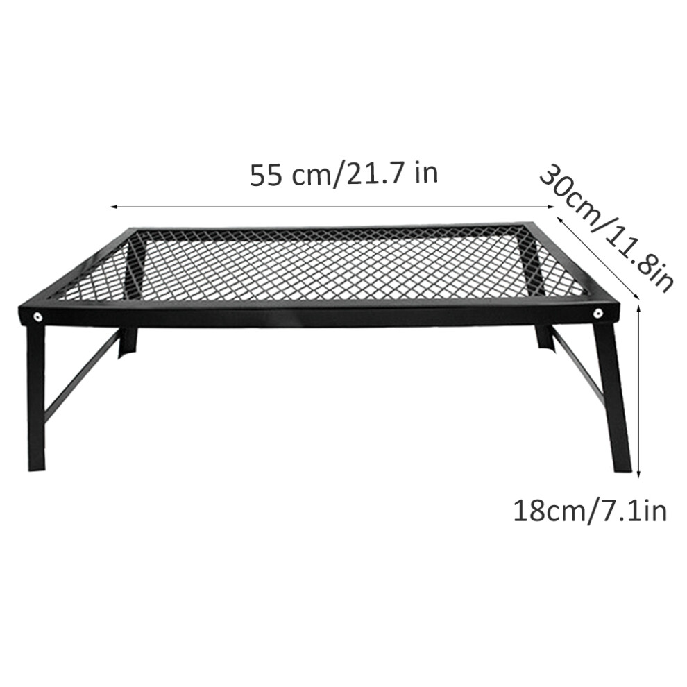 Portable Folding Camping Table with Storage Rack, 55x30x18cm, Black