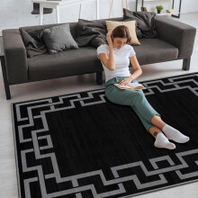 (120x170 cm- Living Room Bedroom Small Area Rug) Printed Black Rugs Non Slip Living Room Carpet Mat
