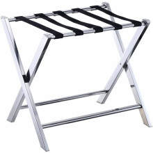 Foldable Luggage Stand for Hotel Rooms, Stainless Steel Suitcase Stand with Strap, Silver, 60x45x54.5cm