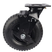 8 Inch Pneumatic Rubber Wheel Trolley Castor with Side Brake for Hotel Luggage, Heavy-Duty Swivel Design