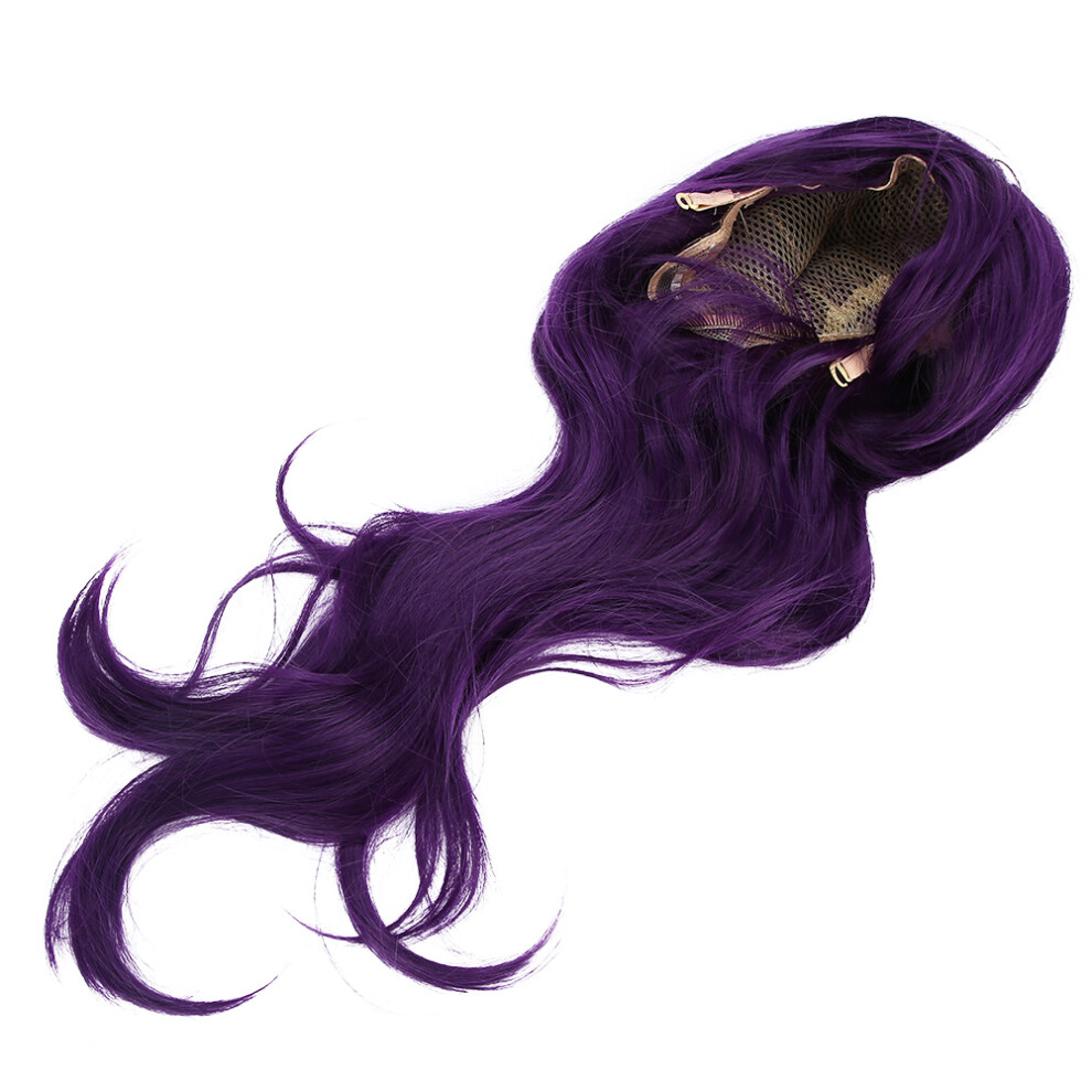 Unisex Purple Natural Look 70Cm Curly Wavy Wig With Bangs For Parties