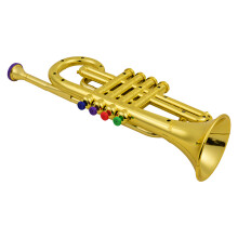 Kids Trumpet Musical Wind Instrument ABS Gold with 4 Color Keys, 14.2in
