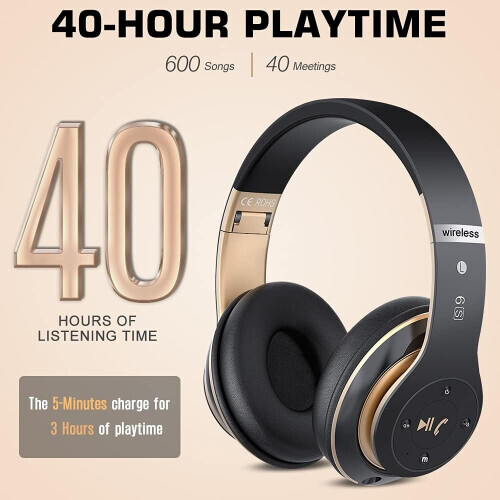 (Black) Wireless Headphones Over Ear, [40 Hrs Playtime] 2