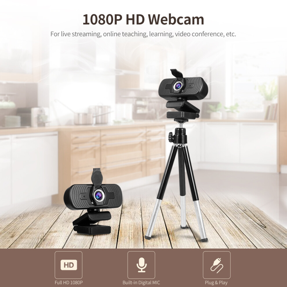 1080P Wide-Angle Webcam With Tripod, Noise Microphone, Plug & Play 8711340968913