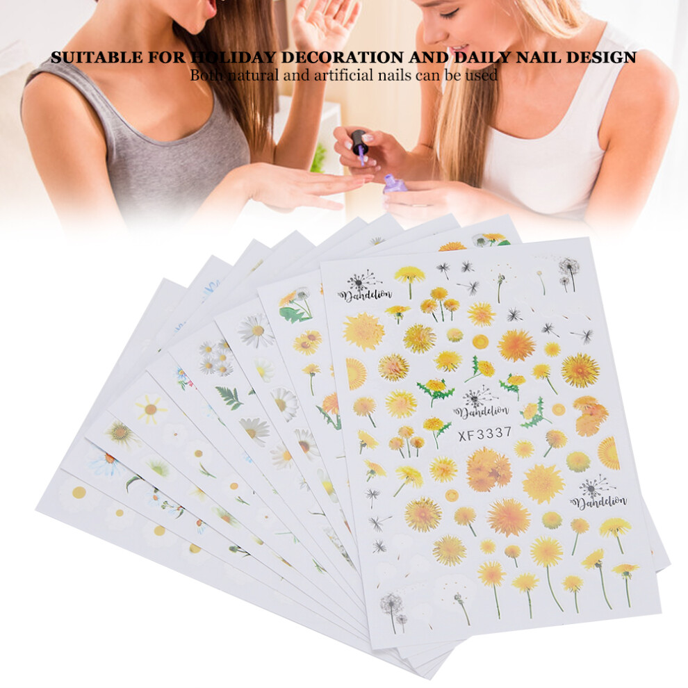 9pcs 3D Marguerite Flower Nail Art Stickers Self Adhesive DIY Manicure Decals