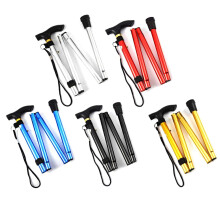 (Black) T-handle walking stick telescopic baton Hiking trekking poles Aluminum Alloy Metal Folding Cane crutches Non Slip Rubber canes