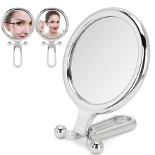 Folding 5X Magnification Silver Cosmetic Mirror with Double Sided Surface