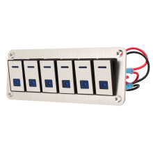 Panel de interruptores rocker impermeable de 6-Gang para coche, barco, camión y UTV, 12V 24V, con LEDs azules