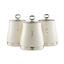 (Cream) GEEPAS 3-Piece Tea Coffee Sugar Canisters Set | 1.4L Airtight Stainless Steel Lids & Durable Carbon Steel Body Kitchen Storage Canisters
