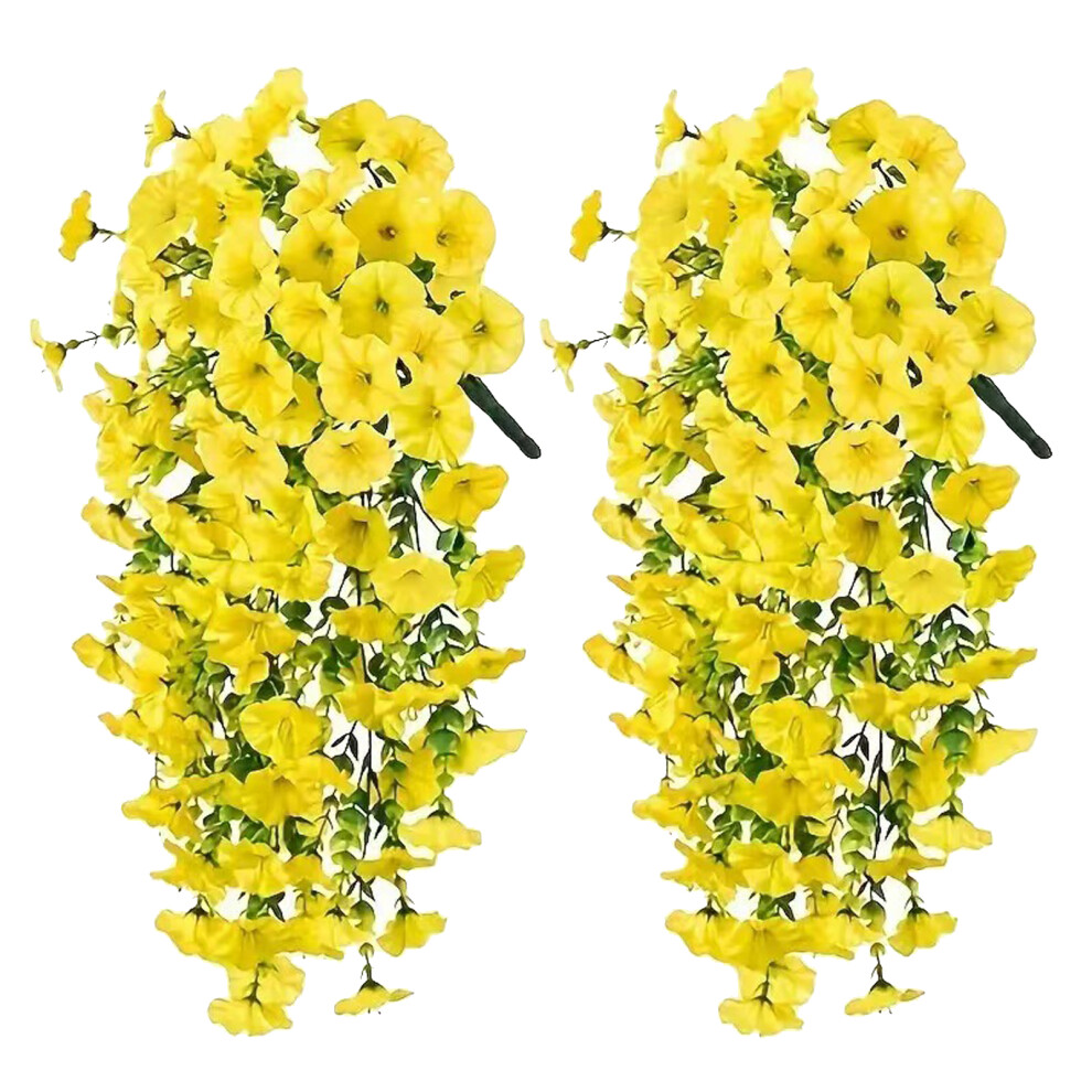 (yellow) 2piece Realistic Faux Morning Glory Vine Wall Decor No Watering Needed-image-OPC-PJM9QN5-NEW