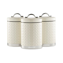 (Cream) GEEPAS 3-Piece Tea Coffee Sugar Canisters Set | 1.3L Airtight Durable Carbon Steel Material Lids & Body