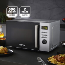 (Silver) GEEPAS Digital Microwave Oven, 23L | 5 Power Levels, Reheating & Defrost Function | Digital Display 60 Minute Timer 8 Pre-set Modes