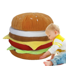 Living Room Ottoman with Storage, Hamburger Shape Footstool, Multifunctional Shoe Changing Stool, Soft Fabric, Modern Design