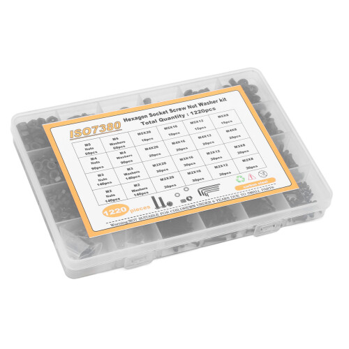 1220 Stück silbernes Muttern-Schrauben-Unterlegscheiben-Set M2-M5 2