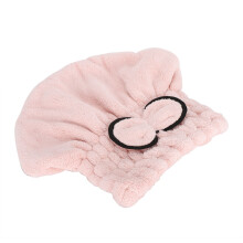 Girls Women Pink Hair Bathing Hat Bow Decoration Quick Dry Shower Cap