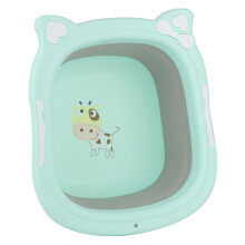 Foldable Baby Washbasin Cartoon Face Green, PP+TPE 31.5x29cm