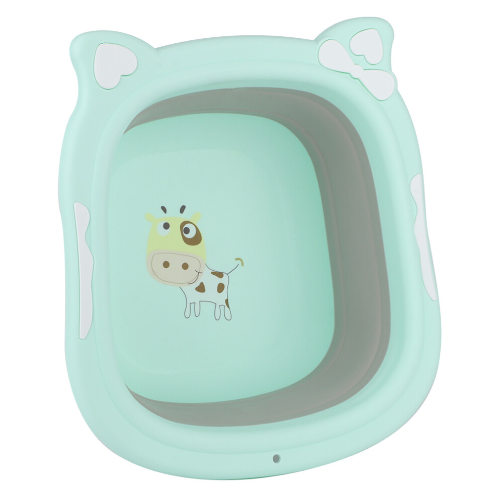 Foldable Baby Washbasin Cartoon Face Green, PP+TPE 31.5x29cm