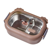 Lunch Box with Divider for Kids Cartoon Bear Stainless Steel Leak-proof Bento Box with 2 Compartments for School and Picnic