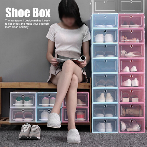 Stackable Shoe Box Organizer Transparent & Dustproof Blue 33x23x13cm Durable 2