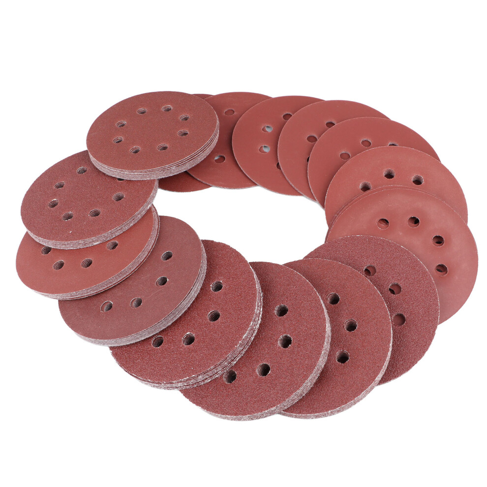 100Pcs Disc Sandpaper 5in Variety 8 Holes Flocking