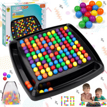 Rainbow Chess Board Game with Storage Bag, 120 Colorful Balls, Family-Friendly Puzzle Game for Kids and Adults