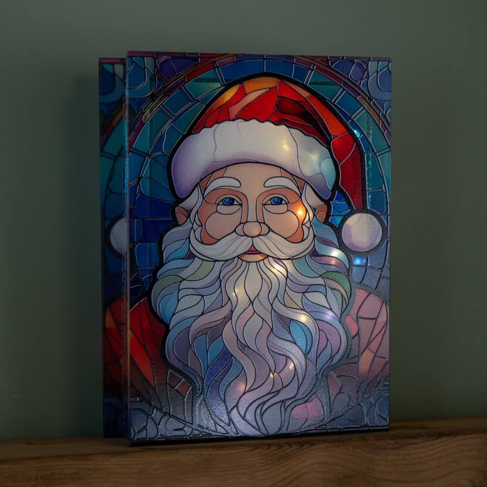 Premier 28Cm Battery Powered Glass Christmas Decoration With Santa & Warm White Leds