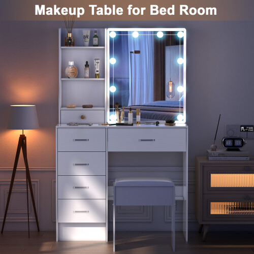Modern Dressing Makeup Table with 6 Drawers and Stool Vanity Desk 1