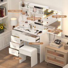 Modern Dressing Makeup Table with 6 Drawers and Stool Vanity Desk