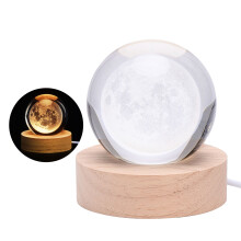 Luz nocturna de globo de cristal grabada en 3D con soporte de madera lámpara de brillo romántico