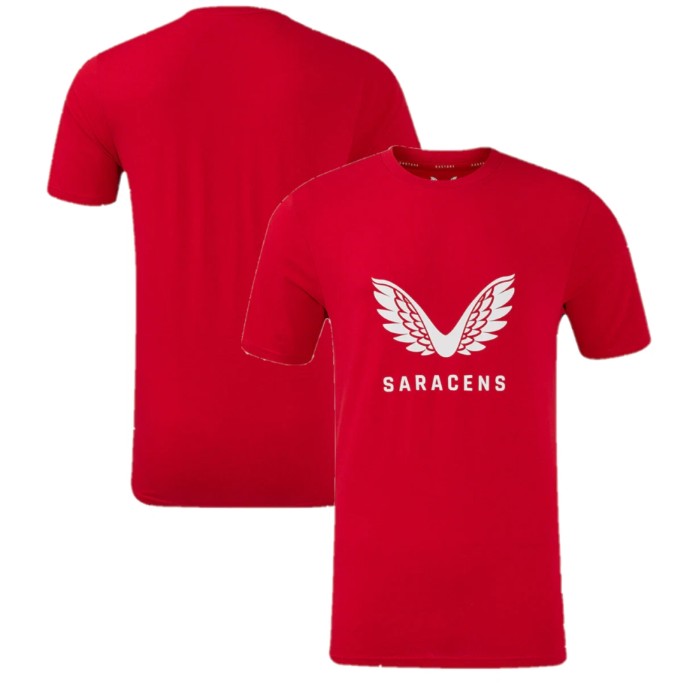 Castore Men's Red (5Xl) Saracens Rugby Ss T-Shirt Core Crest Training Top - New