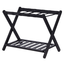 Foldable Suitcase Stand Luggage Rack, Solid Wood Hotel Guest Room Pannier Rack, 27.2x16.9x23in Black