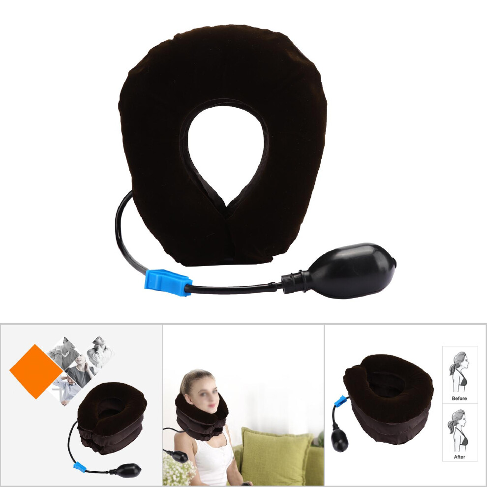 Pain Relief Cervical Neck Traction Device 3-Layer Coffee Inflatable