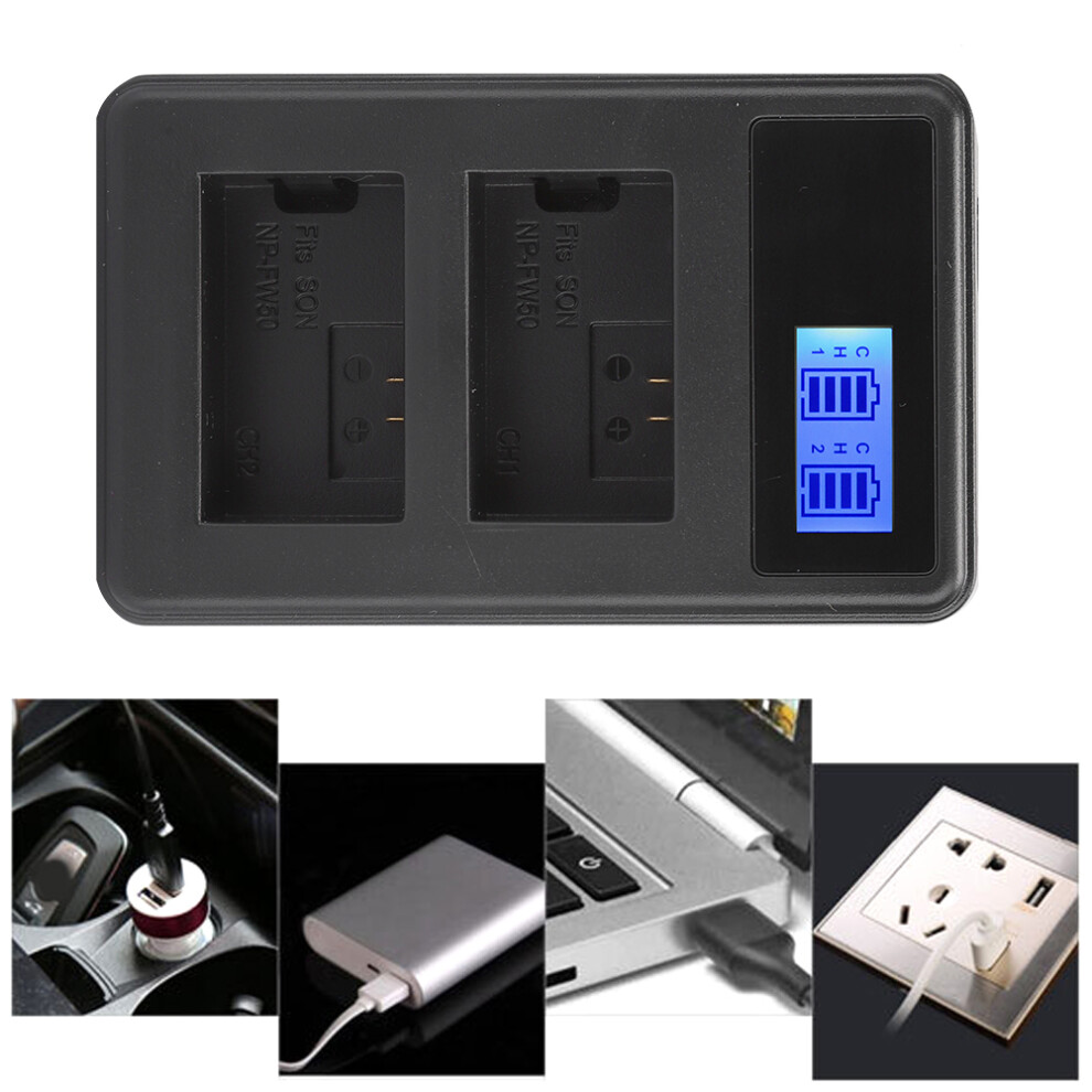 Seivi Lcd Dual Slot Charger For Sony Np Fw50 A6300 A6500 A7 - Portable 8201341042403