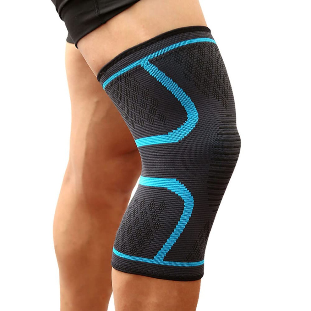 Blue Fitness Running Cycling Knee Support Compression Sleeves For Basketball Volleyball, Size S, Elastic Nylon Material