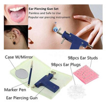 Complete Body Piercing Tool Set with Ear Piercing Gun Earring Studs & Mirror