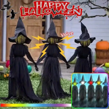 3-Piece Light-Up Halloween Witch & Ghost Decor Set - Voice-Controlled, 150cm Tall, Bar/Haunt Party Display
