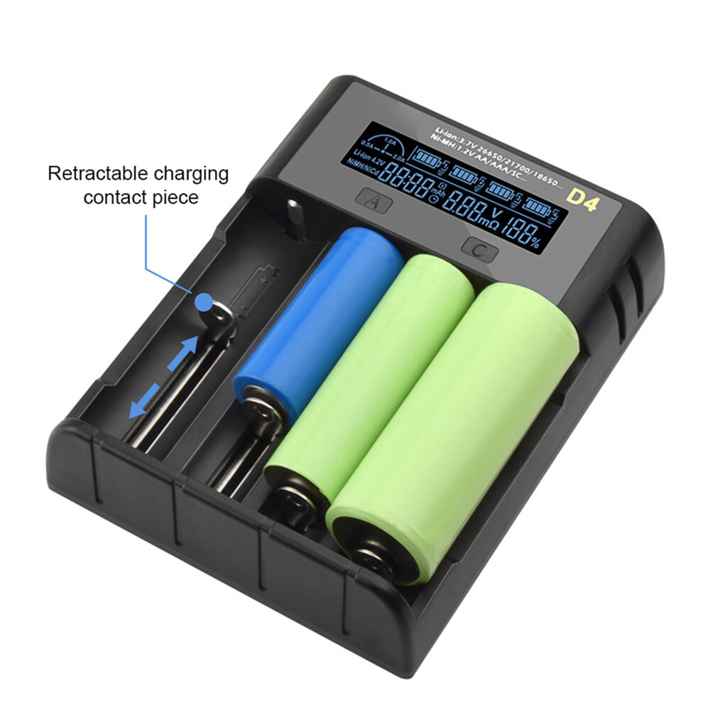 D4 Lcd Lithium Battery Charger 4 Slots, 21700/26650, Black 9431341051733