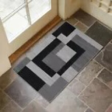 (60x110cm - Large Door Mat, Milo Black Grey) Living Room Black & Grey Rugs Carpets Printed Runner Mat