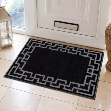(60x110cm - Large Door Mat, Nico Black) Living Room Black & Grey Rugs Carpets Printed Runner Mat