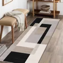 (60x220cm - Printed Runner Rug, Milo Neutral) Living Room Black & Grey Rugs Carpets Printed Runner Mat