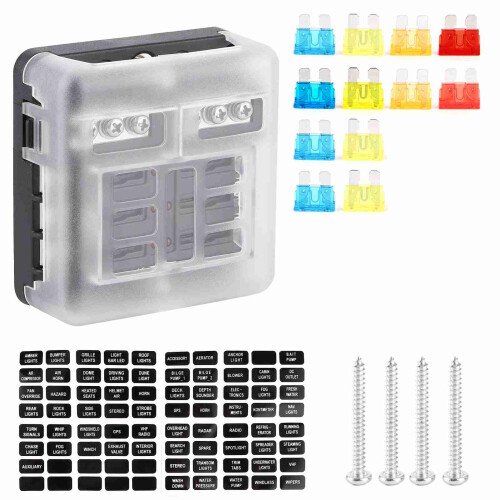 6-Way Fuse Box Blade Fuse Block Holder with LED
